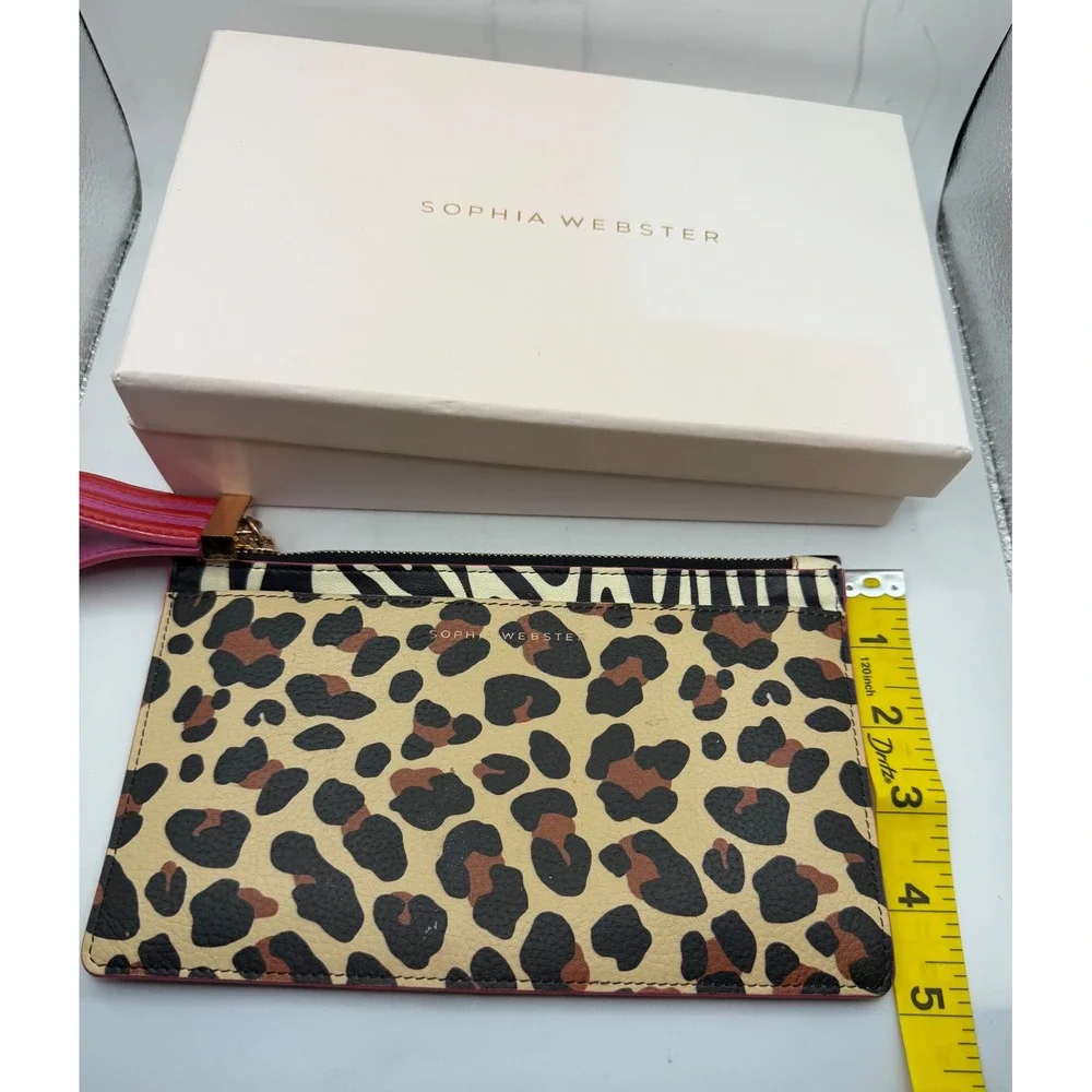 Sophia‎ Webster Leopard Zebra Print Leather Pouch Wristlet Clutch Bag Tan Pink